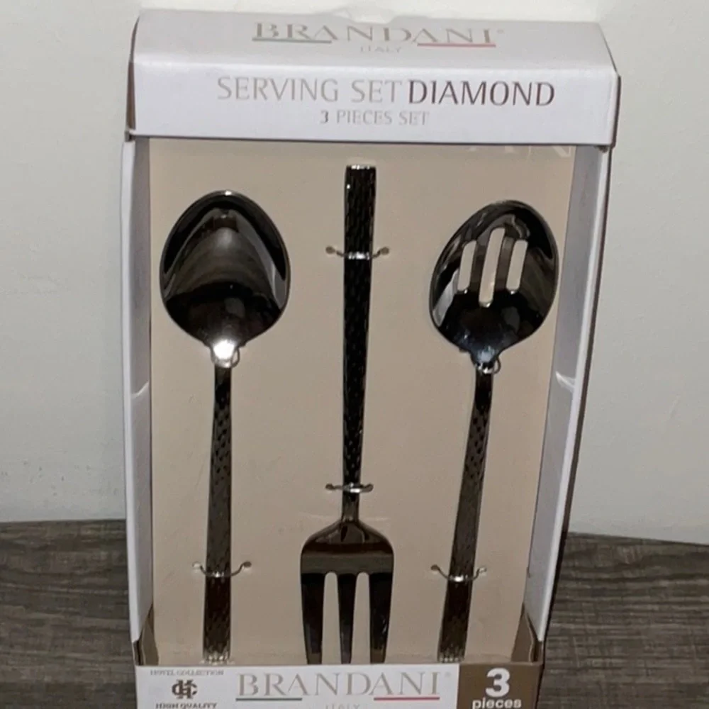 BRANDANI ITALY DIAMOND HOTEL COLLECTION 3 pc STAINLESS STEEL SERVING SET NEW